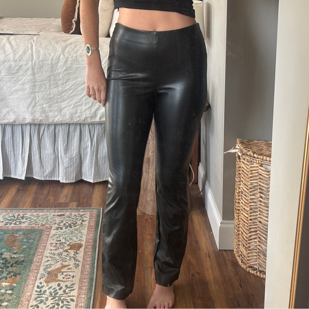 Aritzia Wilfred Black Leather Straight Leg Pants